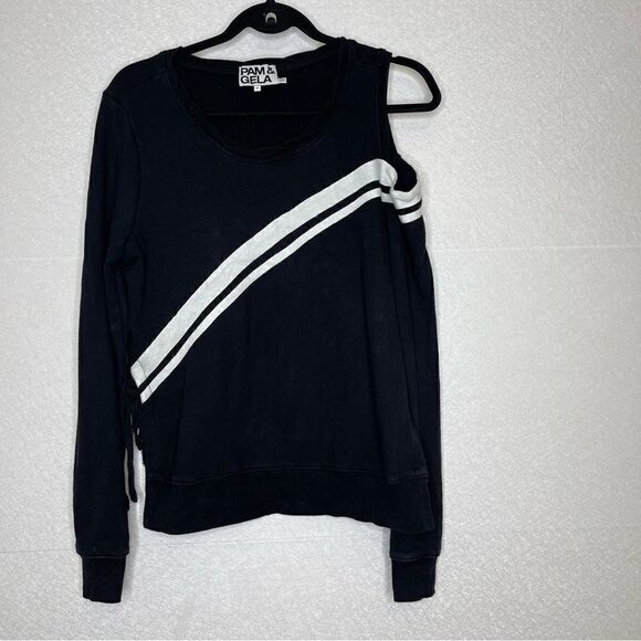 Pam & Gela Cold Shoulder Side Tie Sweatshirt S - Picture 4 of 8